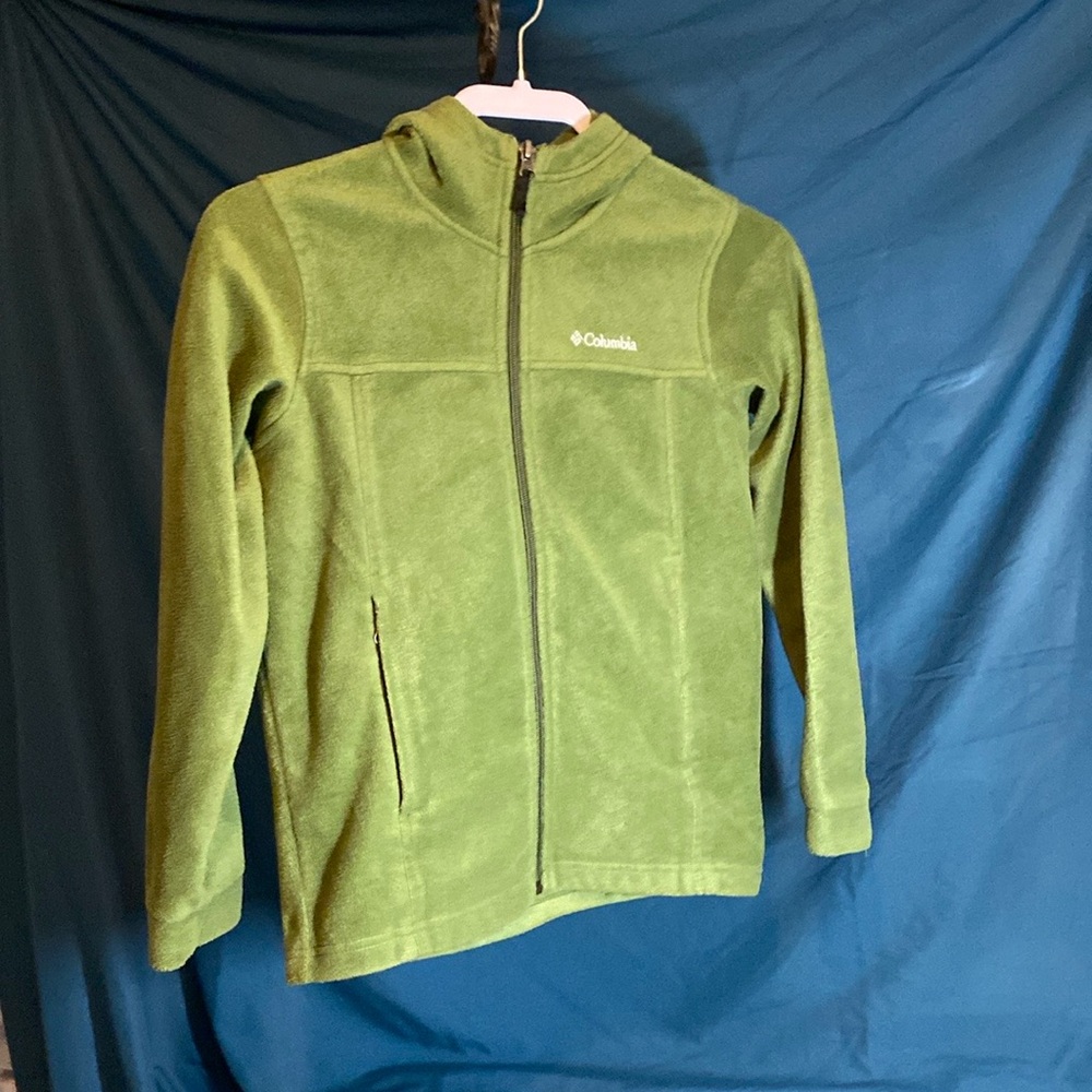 Columbia Kids hooded Green Fleece Jacket zip pockets